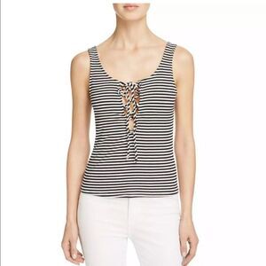 New VINTAGE HAVANA Lace Up Stripe Tank Top L